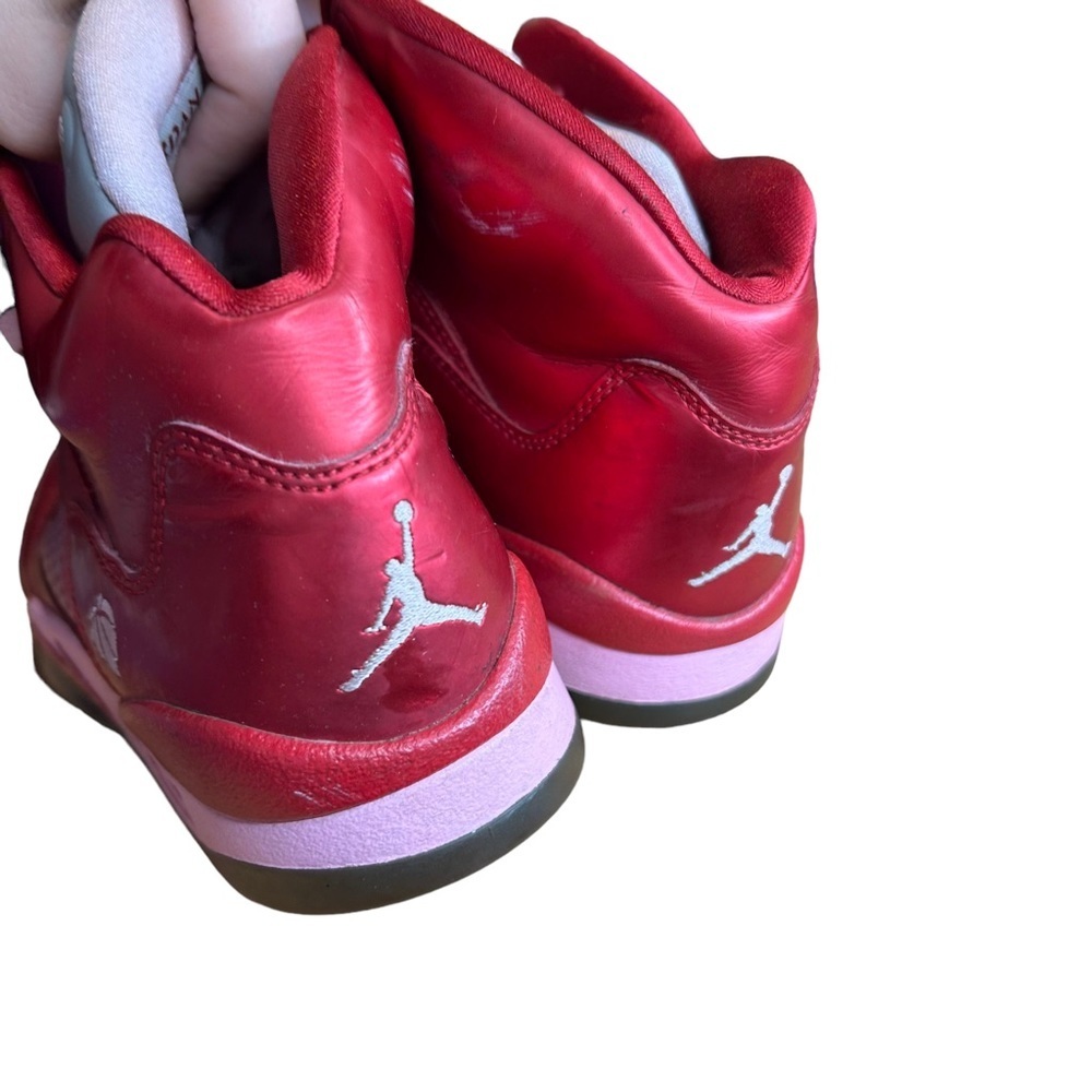 Girls Nike Air Jordan 5 Retro  Valentines Day RED Grape Fire Red PINK - Picture 8 of 8
